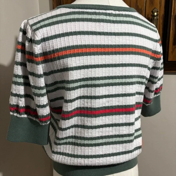 Vintage Liz Claiborne Striped Knit Short Sleeve Sweater - Size Medium - Picture 6 of 7